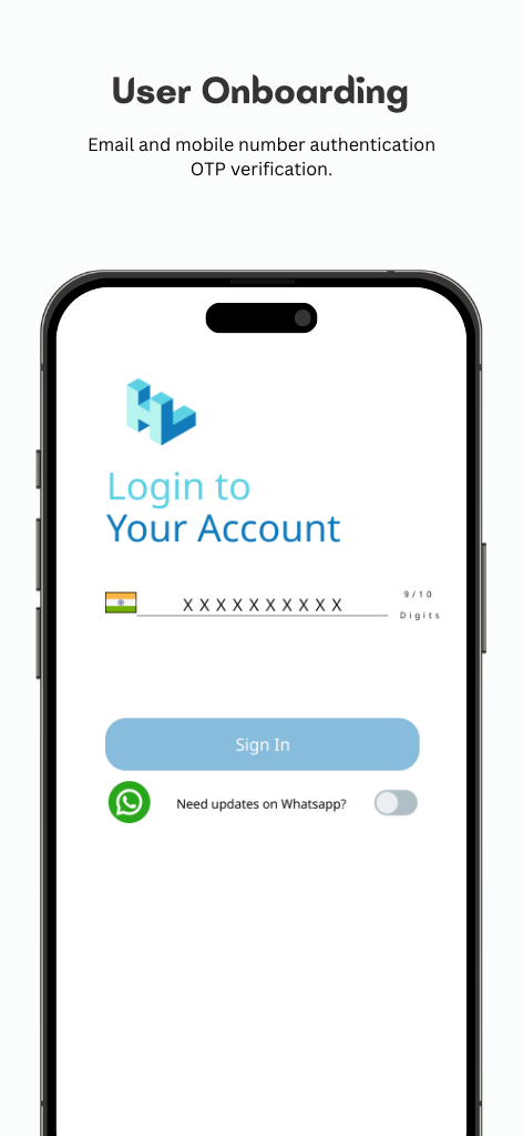 Hindustan Loan App authentication screen - Secure email and mobile OTP verification flow