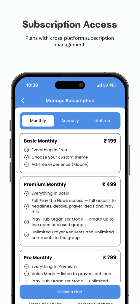 Pray the Bible subscription - RevenueCat-powered subscription management across platforms