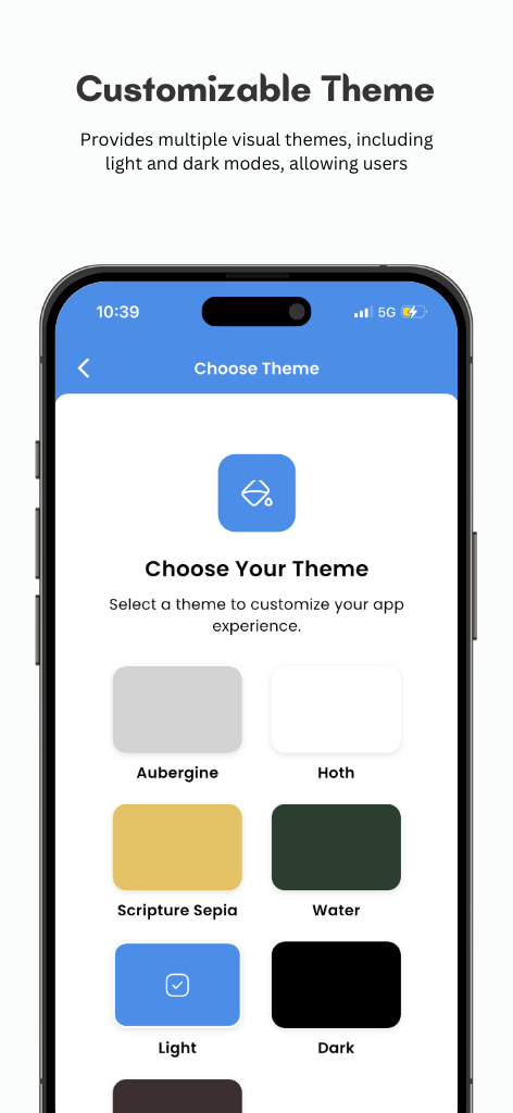 Pray the Bible theme customization - Personalization and accessibility settings