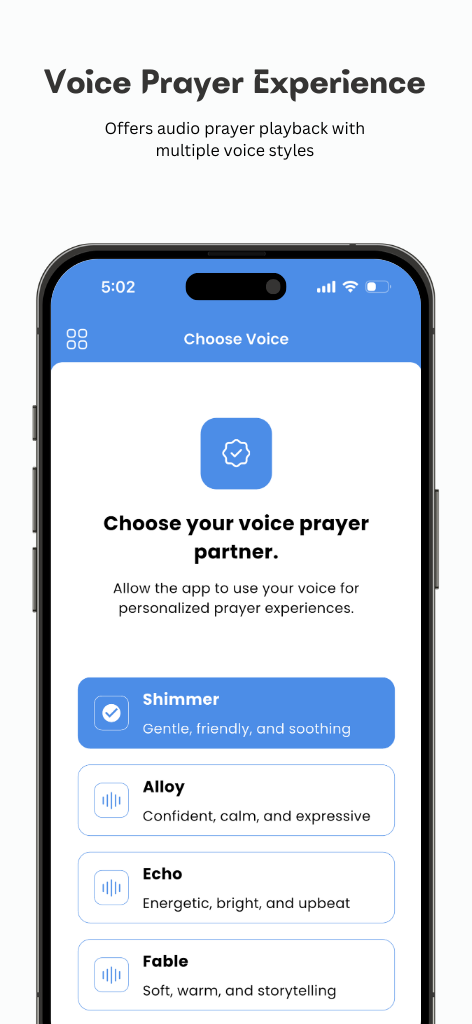 Pray the Bible voice mode - Audio playback with multiple voice styles for prayer reflection